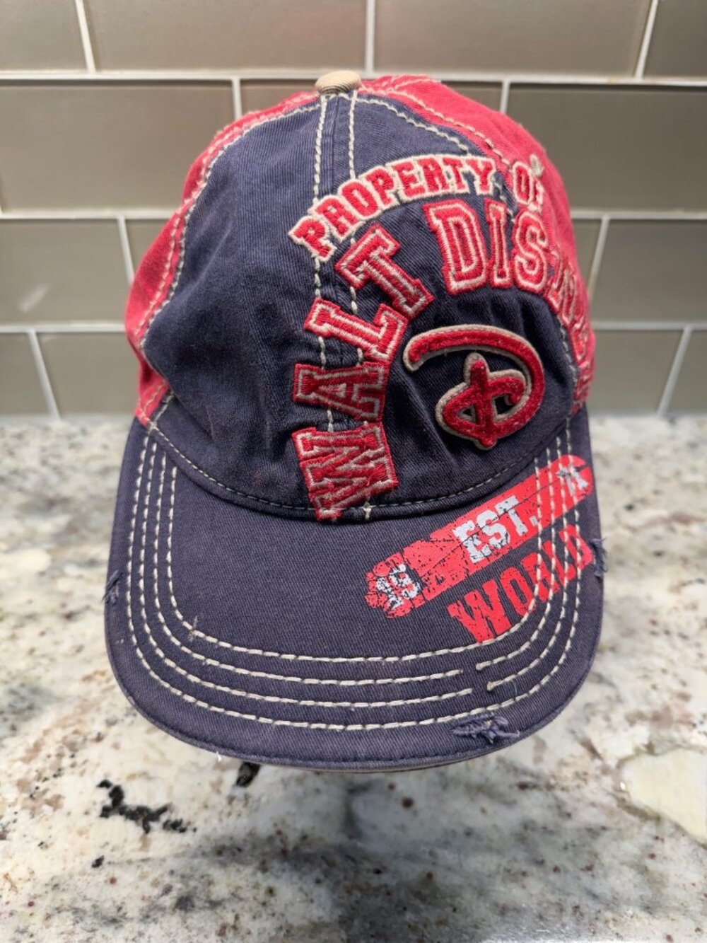 Disney Parks Walt Disney Property Red Navy Distressed Cap Adj Strap Back Adult